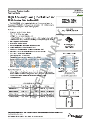 MMA6700AEGR2 datasheet - High Accuracy Low g Inertial Sensor MEMS Sensing, State Machine ASIC