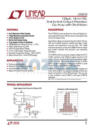 LT6010ACDD datasheet - Rail-to-Rail Output Precision Op Amp with Shutdown