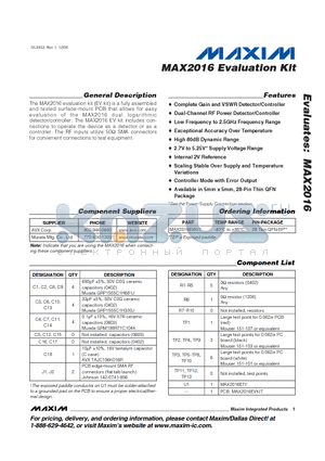 MAX2016EVKIT datasheet - Evaluation Kit