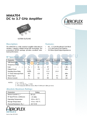 MMA704 datasheet - DC to 3.7 GHz Amplifier