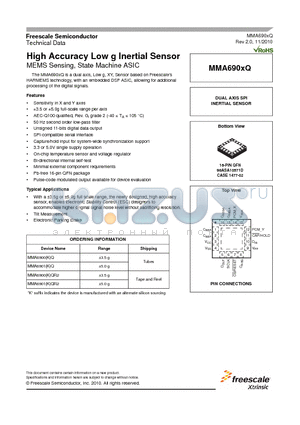 MMA6900K datasheet - High Accuracy Low g Inertial Sensor MEMS Sensing, State Machine ASIC