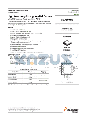 MMA6900QR2 datasheet - High Accuracy Low g Inertial Sensor MEMS Sensing, State Machine ASIC