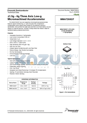 MMA7260QT_08 datasheet - a1.5g - 6g Three Axis Low-g Micromachined Accelerometer