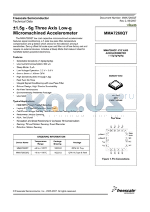 MMA7260QT datasheet - a1.5g - 6g Three Axis Low-g Micromachined Accelerometer