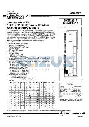 MCM32L512S80 datasheet - 512K x 32 Bit Dynamic Random Access Memory Module