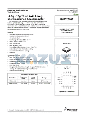 MMA7261QT_08 datasheet - a2.5g - 10g Three Axis Low-g Micromachined Accelerometer