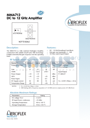 MMA712 datasheet - DC to 12 GHz Amplifier