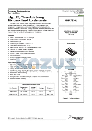 MMA7330L datasheet - a4g - 16g Three Axis Low-g Micromachined Accelerometer