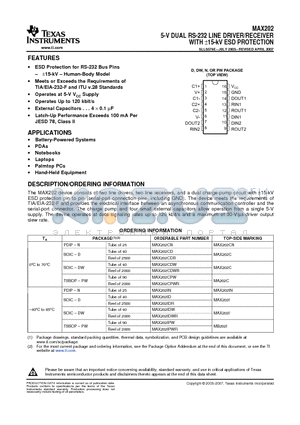 MAX202CDR datasheet - 5-V DUAL RS-232 LINE DRIVER/RECEIVER WITH a15-kV ESD PROTECTION