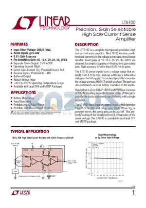 LT6100IMS8 datasheet - Precision, Gain Selectable High Side Current Sense Amplifier