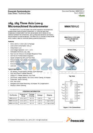 MMA7331LCR1 datasheet - a4g, a9g Three Axis Low-g Micromachined Accelerometer