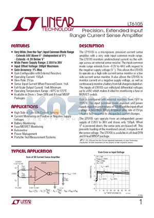 LT6105 datasheet - Precision, Extended Input Range Current Sense Amplifi er