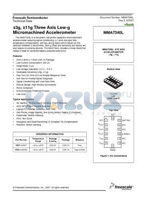 MMA7340LT datasheet - a3g, a11g Three Axis Low-g Micromachined Accelerometer