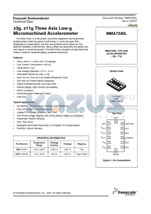 MMA7340L_0708 datasheet - a3g, a11g Three Axis Low-g Micromachined Accelerometer