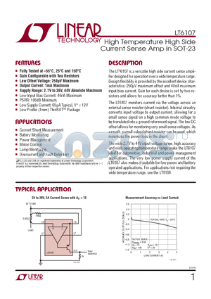 LT6107MPS5-TRMPBF datasheet - High Temperature High Side Current Sense Amp in SOT-23