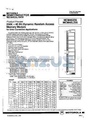 MCM40256S10 datasheet - 256K x 40 Bit Dynamic Random Access Memory Module