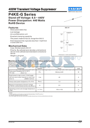 P4KE20CA-G datasheet - 400W Transient Voltage Suppressor