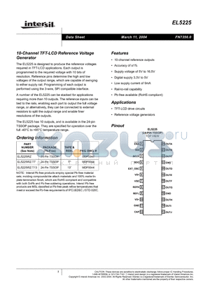 EL5225 datasheet - 10-Channel TFT-LCD Reference Voltage Generator