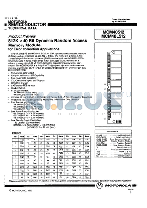 MCM40512S70 datasheet - 512K x 40 Bit Dynamic Random Access Memory Module