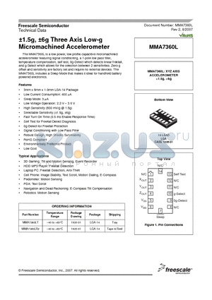 MMA7360LT datasheet - a1.5g, a6g Three Axis Low-g Micromachined Accelerometer