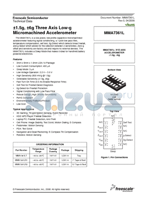 MMA7361L datasheet - a1.5g, a6g Three Axis Low-g Micromachined Accelerometer