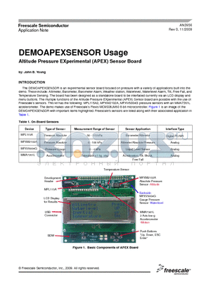 MMA7361L datasheet - DEMOAPEXSENSOR Usage Altitude Pressure EXperimental (APEX) Sensor Board