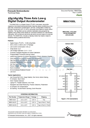 MMA7450L datasheet - a2g/a4g/a8g Three Axis Low-g Digital Output Accelerometer