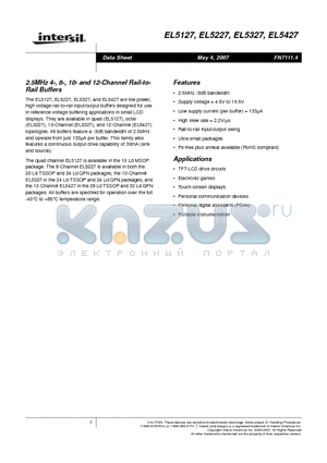 EL5227CL-T7 datasheet - 2.5MHz 4-, 8-, 10- and 12-Channel Rail-to-Rail Buffers