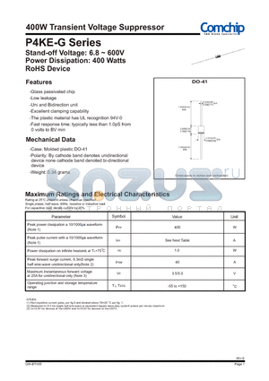 P4KE20A-G datasheet - 400W Transient Voltage Suppressor