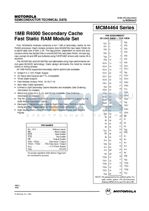 MCM44B64 datasheet - 1MB R4000 Secondary Cache Fast Static RAM Module Set