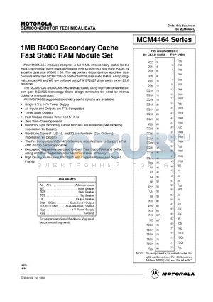 MCM44C64 datasheet - 1MB R4000 Secondary Cache Fast Static RAM Module Set