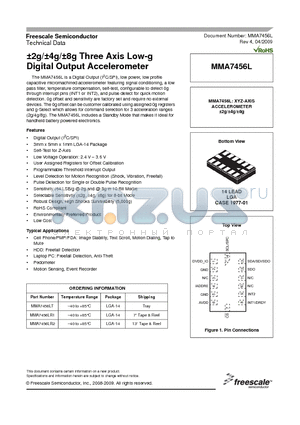 MMA7456L datasheet - a2g/a4g/a8g Three Axis Low-g Digital Output Accelerometer