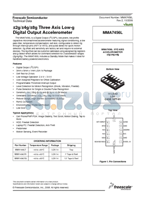 MMA7456LR2 datasheet - a2g/a4g/a8g Three Axis Low-g Digital Output Accelerometer