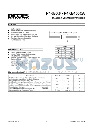 P4KE220 datasheet - TRANSIENT VOLTAGE SUPPRESSOR