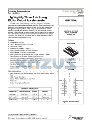 MMA7456LR2 datasheet - a2g/a4g/a8g Three Axis Low-g Digital Output Accelerometer