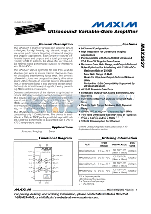 MAX2037CCQ-TD datasheet - Ultrasound Variable-Gain Amplifier