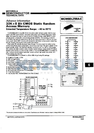 MCM60L256A-C datasheet - 32K x 8 Bit CMOS Static Random Access Memory