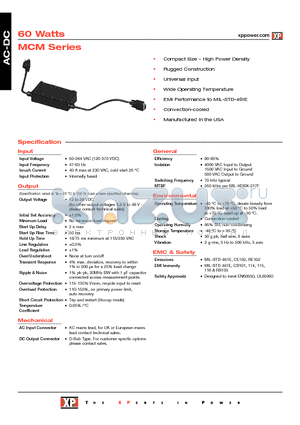 MCM60US15-D9 datasheet - AC-DC Power Supplies
