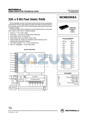 MCM6206BA datasheet - 32K x 8 Bit Fast Static RAM