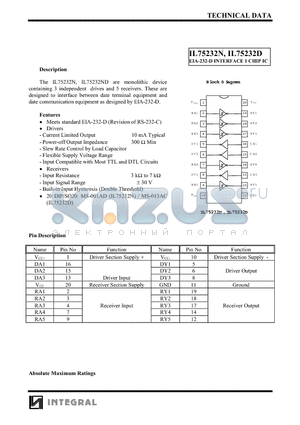 IL75232D datasheet - EIA-232-D INTERFACE 1 CHIP IC