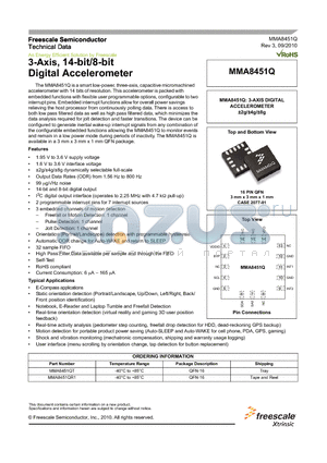 MMA8451Q datasheet - 3-Axis, 14-bit/8-bit Digital Accelerometer