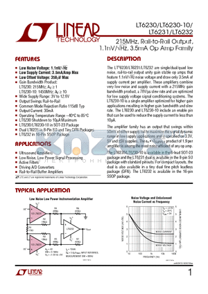 LT6230IS6 datasheet - 215MHz, Rail-to-Rail Output, 1.1nV/ root  Hz, 3.5mA Op Amp Family
