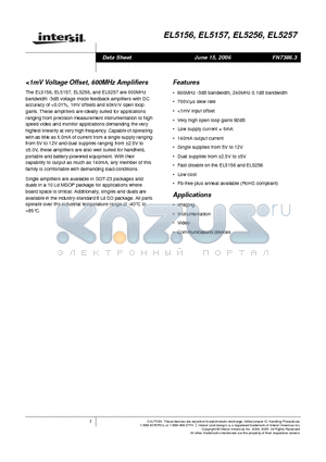 EL5257IS datasheet - <1mV Voltage Offset, 600MHz Amplifiers