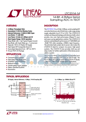 LT6237 datasheet - 14-Bit, 4.5Msps Serial Sampling ADC in TSOT