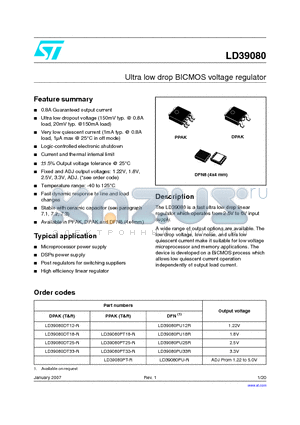 LD39080 datasheet - Ultra low drop BICMOS voltage regulator