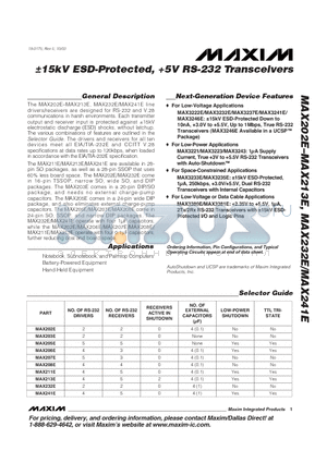 MAX206EENG datasheet - 15kV ESD-Protected, 5V RS-232 Transceivers