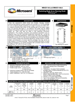 MMAD1108E3 datasheet - Switching Diode Array Steering Diode TVS Array