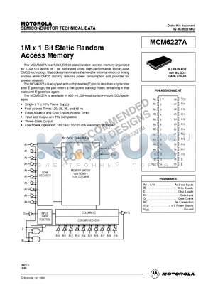 MCM6227AWJ35 datasheet - 1M x 1 Bit Static Random Access Memory