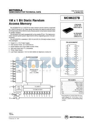 MCM6227BJ15R2 datasheet - 1M x 1 Bit Static Random Access Memory