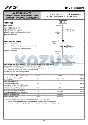 P4KE22C datasheet - GLASS PASSIVATED UNIDIRECTIONAL AND BIDIRECTIONAL TRANSIENT VOLTAGE SUPPRESSORS